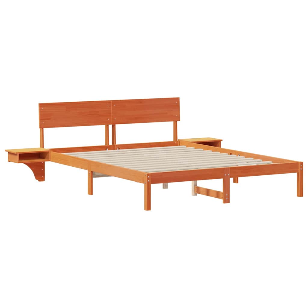 Bettgestell mit Nachttischen Wachsbraun Massivholz Kiefer